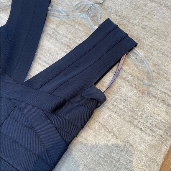Herve Leger v-neck sleeveless bandage mini dress midnight blue navy sz XS EUC - Picture 7 of 8